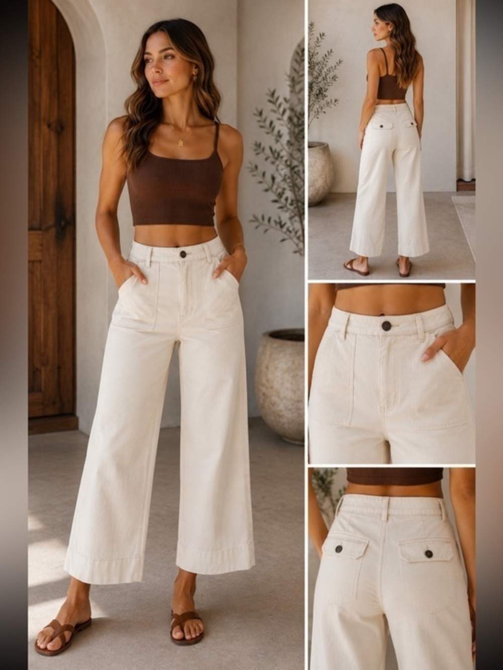 High Rise Cropped Workwear Goodthreads Cream Utility Wide Leg Pants